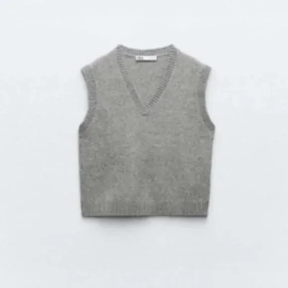 NWT ZARA SOFT KNIT VEST GRAY MARL - Picture 2 of 9
